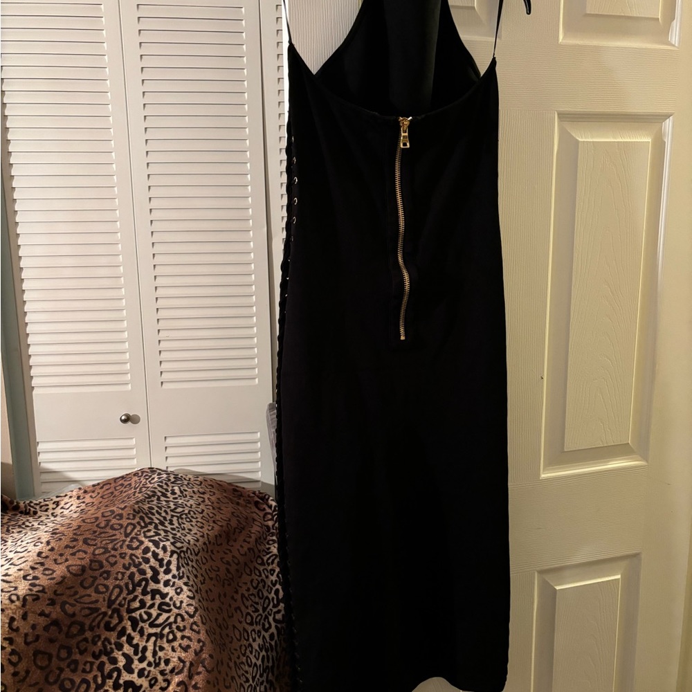 BALMAIN Side Lace-Up Black Halter Midi
Dress. - Picture 7 of 12